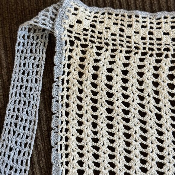 Vintage Hand-Crocheted Crochet Half Apron Blue & White Chevron Pattern - Picture 7 of 11